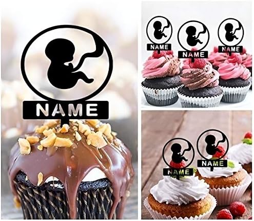 TA0447 Baby Embryo Pregnant Love and Baby Silhouette Party Wedding Birthday Acrylic Cupcake Toppers Decor 10 pcs with Personalized Your Name