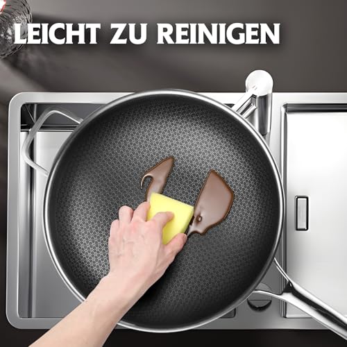 Wokpfanne Induktion 32cm Antihaft Edelstahl Woks und Bratpfannen mit Deckel – Ansicht 6