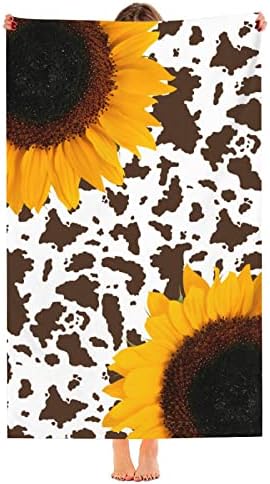 SUNUAN Cow and Sunflower Beach Towel Oversized Microfiber Quick Dry Bath Towels Gift Thick Sand Free Beach Towels for Kids Adult Travel Pool Swimming Camping (52"x33")