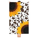 SUNUAN Cow and Sunflower Beach Towel Oversized Microfiber Quick Dry Bath Towels Gift Thick Sand Free