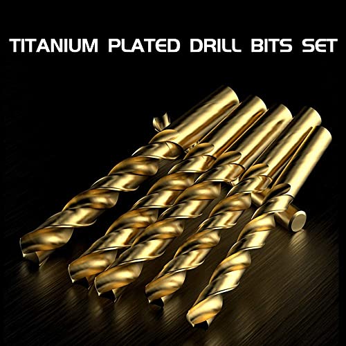 Monster & Master Titanium-Plated Drill Bit Set, High-Speed Steel Gold Drill Bits With 135-Degree Bifurcated Tip, 1/16"To 1/2", Long Twisted Metal Jobber Bit, 29-Piece #TOP4