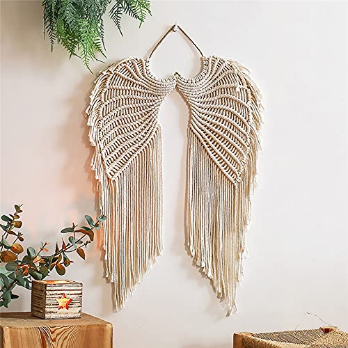 URMAGIC Elegant Macrame Wall Hanging,Hand-Woven Angel Wings Tapestry Home Chic Bohemian Geometric Art Wall Decor for Wedding Living Room Bedroom Gallery DIY Gift (Beige)