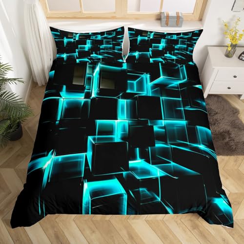Housse de couette moderne noir et bleu sarcelle en microfibre douce