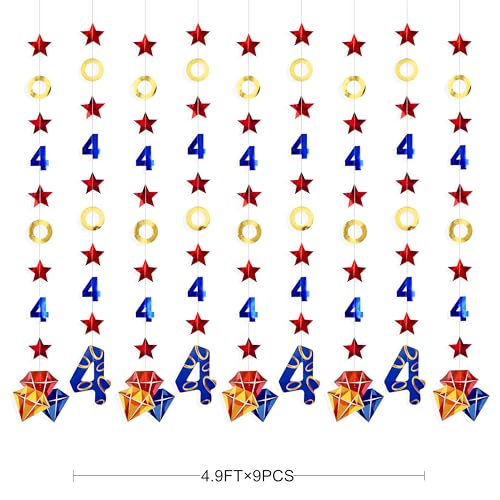 Image of 42Ft Hedgehog 4th Birthday Party Decorations Red Blue Stars and Gold Rings Garland Streamer for Kids Boys 4th Cartoon Hedgehog Birthday Baby Shower Gold Rings Bday Party Decor Supplies