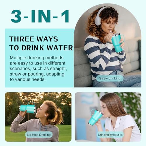 Image of 30 oz Tumbler with Handle, Stainless Steel Insulated Tumbler with Lid and Straw, Double Wall Vacuum Insulated Coffee Mug Tumbler, Insulated Coffee Thermal Cup for Cold and Hot (Mint Green)