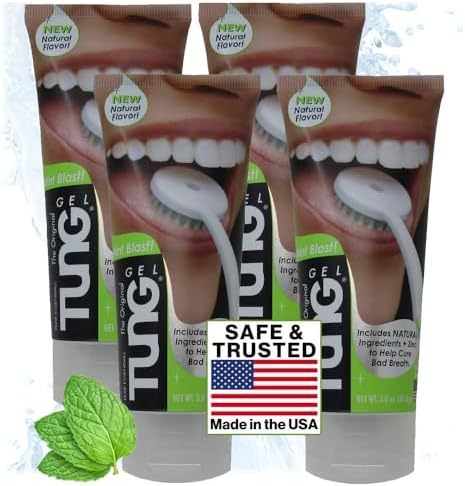 Tung Tongue Gel, Natural Mint Blast Tongue Cleaner Paste, Bad Breath Odor Eliminator, Halitosis Defense, BPA Free, USA Made (4-Pack)