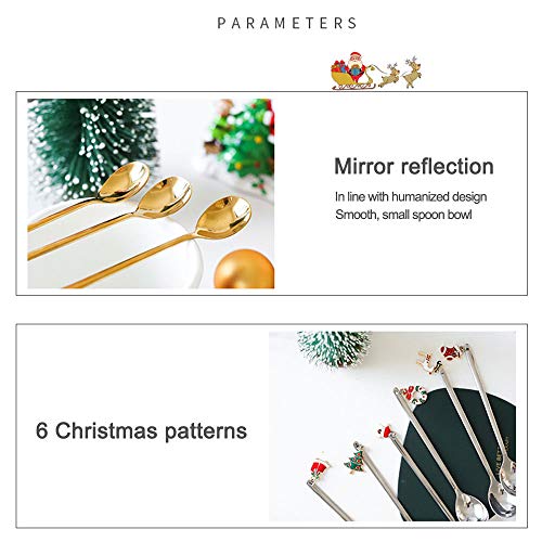Cozyhoma 6 cucharas de café de Navidad de acero inoxidable para helados, sopa de azúcar, cucharillas de Navidad, juego… - Imagen 6