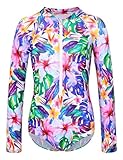 Girls Rash Guard Swimsuits Size 3-4t Colorful Lily Long Sleeve Zipper Bathing Suit for Kids Beach Party