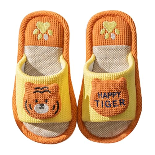 スリッパ 可愛い 動物 キッズ ルームシューズ 前開き 室内履き 女の子 リネン 亜麻 室内シューズ 男の子 厚底 ユニセックス 子供靴 軽量 静音 室内スリッパ ガールズ 滑り止め ボーイズ 来客用 普段着(イエロー,18.0 cm)