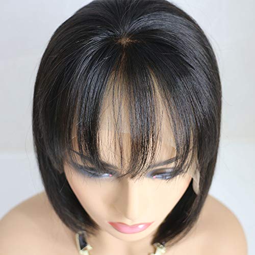 Miniatura 6 de Peluca de encaje frontal de 13 x 4, densidad del 150 %, flequillo de aire, pelucas cortas de color natural, pelucas de cabello humano brasileño para