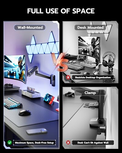 ARES WING Ultrawide Monitor Wall Mount for 24-57 Inch Screens, Fully Adjustable Gas Spring Arm, Heavy Duty Monitor Arm Support up to 27 kg, Tilt Swivel Rotate, VESA 75/100, Black - Image 4