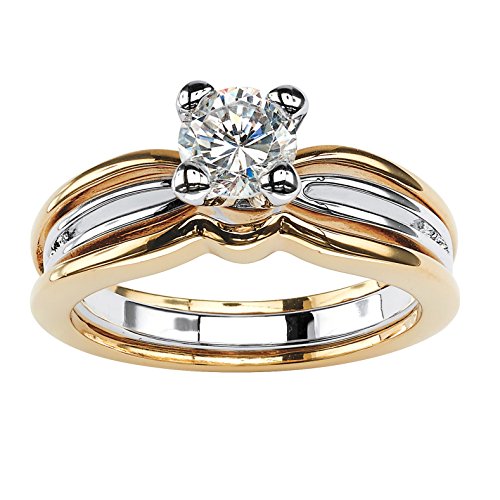Palm Beach Jewelry 18K Yellow Gold Plated Two Tone Round Cubic Zirconia Solitaire Engagement Ring Size 7