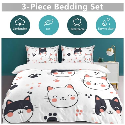 Juego de cama de gato con funda de edredón de dibujos animados de microfibra suave 6