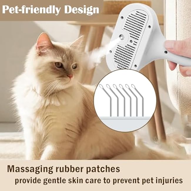 Cat Steam Brush for Shedding, 4-in-1 Pet Steam Brush with Anti-Static Spray, Massage, Cleaning, Shedding, Rechargeable Spritz Defur Comb for Cats and Dogs, One-Click Release Button-IdWFwPhd