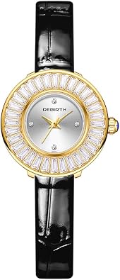 Women Casual Leather Strap Round Dial with Crystal Analog Quartz Wrist Watches