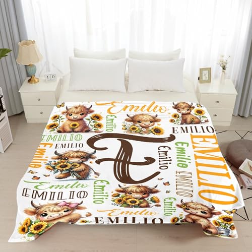 Image of Personalized Highland Cows Blanket with Name, Custom Cow Gifts for Boys Girls,Soft Flannel Throw Stuff Decoration,50 inchx60 inch for Teens