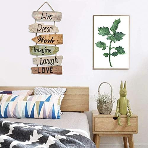 no-branded Hanging Wall Sign Rustic Wooden Wall Sign (Live, Dream, Work, Imagine, Laugh, Love) Wood Wall Decoration for Home Decor