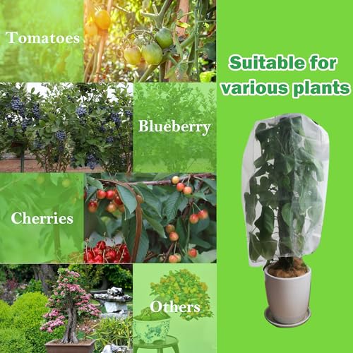 4 Pack Garden Plant Netting Fruits Blueberry Bushes Protection Net Covers Bags with Drawstring, 2 Size Tomato Protective Cover Netting Barrier for Protect Citrus Flower from Insect Bird Eating - Thumbnail 4