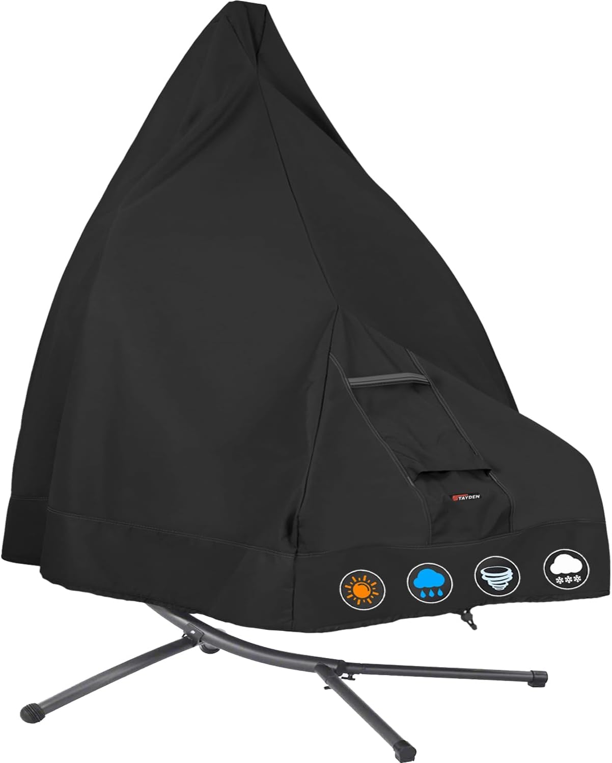 Patio Hanging Chaise Lounge Cover, 1200D Waterproof, Black, Fits 73"L x 46"D x 78"H