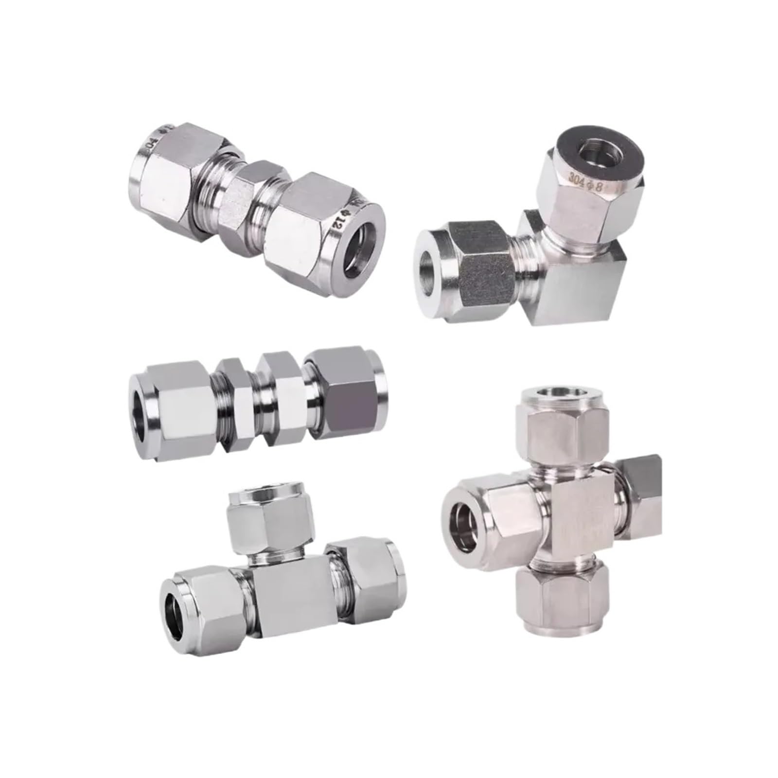 Trójnik kolankowy krzyżowy 1/8" 1/4" 3/8" 1/2" 3/4" 1" 3 4 5 6 8 10-30 mm OD Podwójne złącze zaciskowe Złącze zaciskowe ze stali nierdzewnej 304(Elbow,22MM_COMPRESSION)