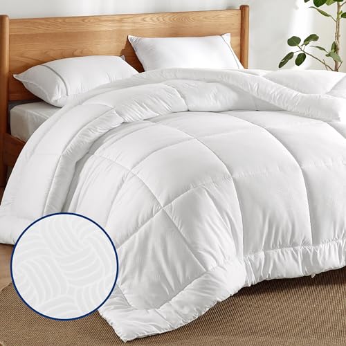 Image of Bedsure Comforter Duvet Insert - Quilted Comforters Twin Size, All Season Duvet, Down Alternative Bedding Comforter with Tabs(Basket Wave White,Twin 88 inchx68 inch)