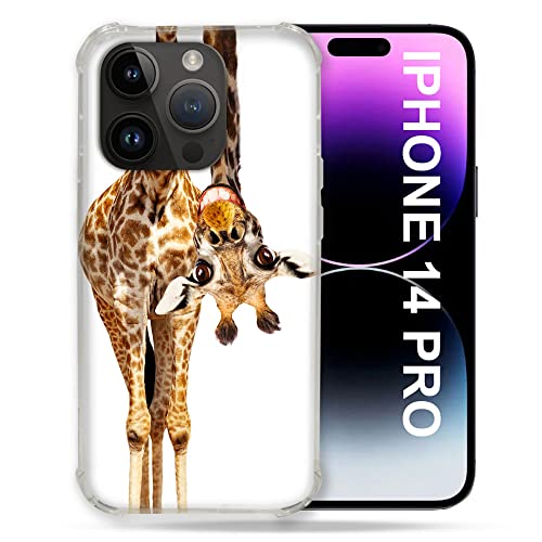 Coque iPhone 14 Pro animal girafe blanche avec protection caméra arrière
