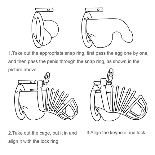 Uleade Male Chastity Device Cock Cage Steel Metal Silver Locked Cage Sex Toy For Men (3 Rings), Lock And 2 Keys Included #TOP6