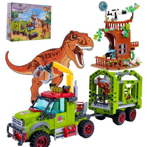 Jurassic Dinosaur ideas Building Set Compatible with Lego Dinosaur T-Rex Triceratops Capture Truck with Tree Observatory STEM Toys Gift for Kids and Adults for Boys Age 8-12 517PCS
