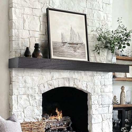 LXWZHK Fireplace Mantel Shelf, 72Γ8Γ3 Inch Wooden Floating Shelf for Over Fireplace, Handcrafted Wood Mantels, Wall-Mounted Mantel Shelves, Rustic Floating Mantels Shelves for Living Room, Black