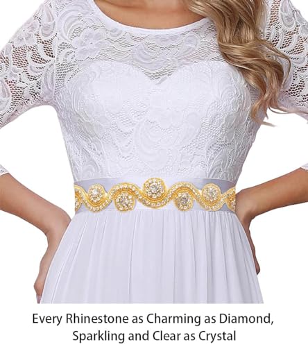 ShiDianYi Rhinestone Applique For Women Wedding Belt Gold Bridal Sash Rhinestone Belt Dress Belt For Girls (RA030, Gold)4