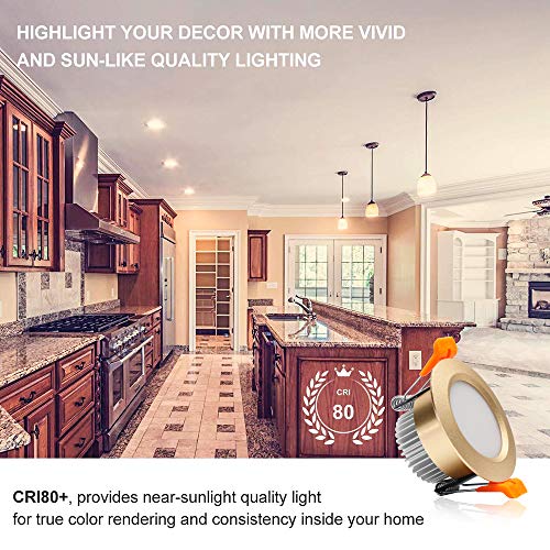 Ygs-Tech 2 Inch Led Recessed Lighting Dimmable Downlight, 3W(35W Halogen Equivalent), 3000K Warm White, Cri80, Gold Trim, Led Ceiling Light With Led Driver (4 Pack) #TOP1