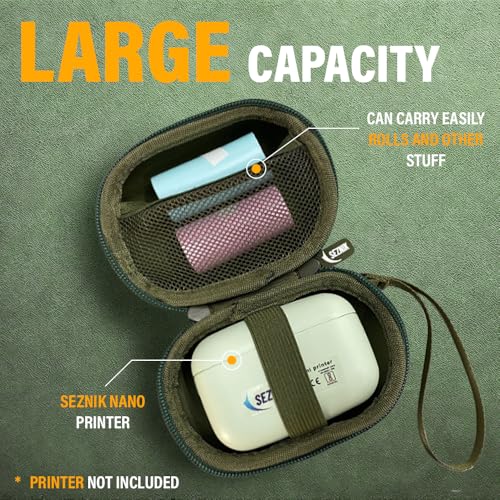 Image of SEZNIK Mini Bluetooth Thermal Printer Bundle with Protective Carry Case | 304 DPI Ultra HD Portable Inkless Printer | Android & iOS Compatible | for Notes, Photos, Labels & Receipts | 1 Year Warranty