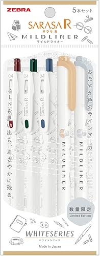 Zebra P-JJS29-R1W-C Sarasa R & Mild Liner Gel Ballpoint Pen, White Series, Set of 5