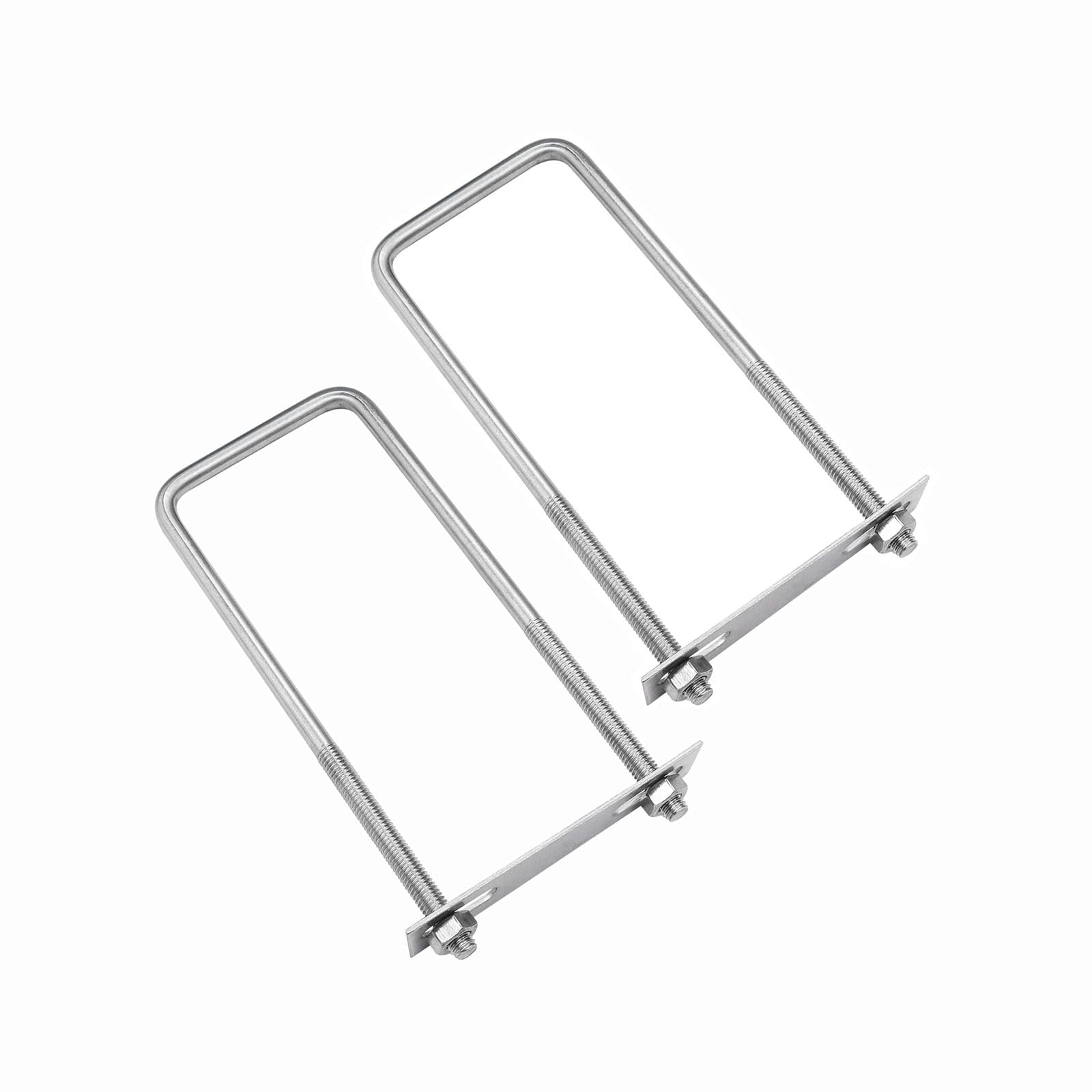 FOCMKEAS 2 Sets 304 Stainless Steel Square U-Bolts 2"(50mm) Inner Width, 4"(100mm) Length Stainless M8 with Nuts, Frame Plate, Accessories for