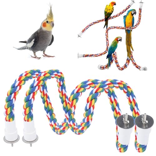 Image of 2PCS 23.6 inch Bird Rope Perches for Parakeets, Soft Cotton Parrot Perch with Quick Fixing Screws, Colorful Bird Cage Accessories for Cockatiels, Budgie, Canary, Comfy Perch Toy for Cage, 0.8in Dia