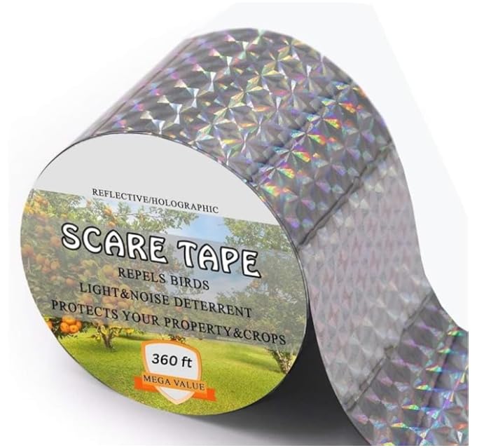 Image of Bird Scare Tape Reflective 360 ft - Holographic Deterrent Tape for Outdoor, Repellent Ribbon for Garden, Balcony, Crops, Anti Pigeon & Pest Control