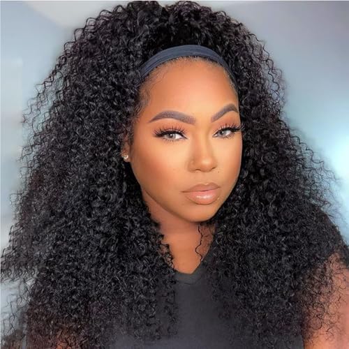 Image of Punmasa Kinky Curly Headband Wig Human Hair 180% Density Glueless Wigs for Black Women 10A Afro Kinky Curly None Lace Front Wig Real Human Hair Natural Curls 20 Inch