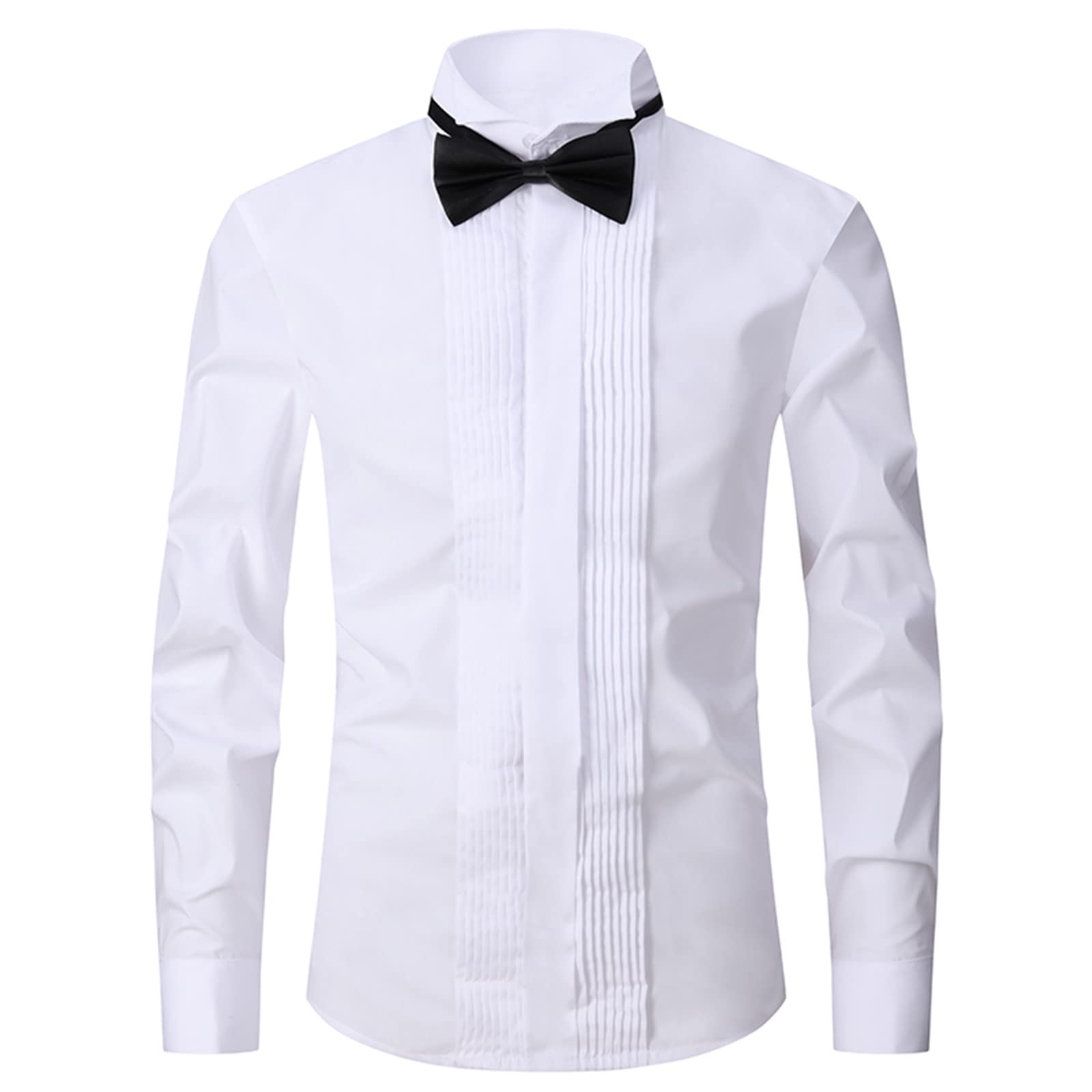 routinflyroutinfly Men Dress Shirt Long Sleeve Slim Design - Gentleman Tuxedo Collar Groomsman Suit Shirt Casual Button Down Tops + Tie
