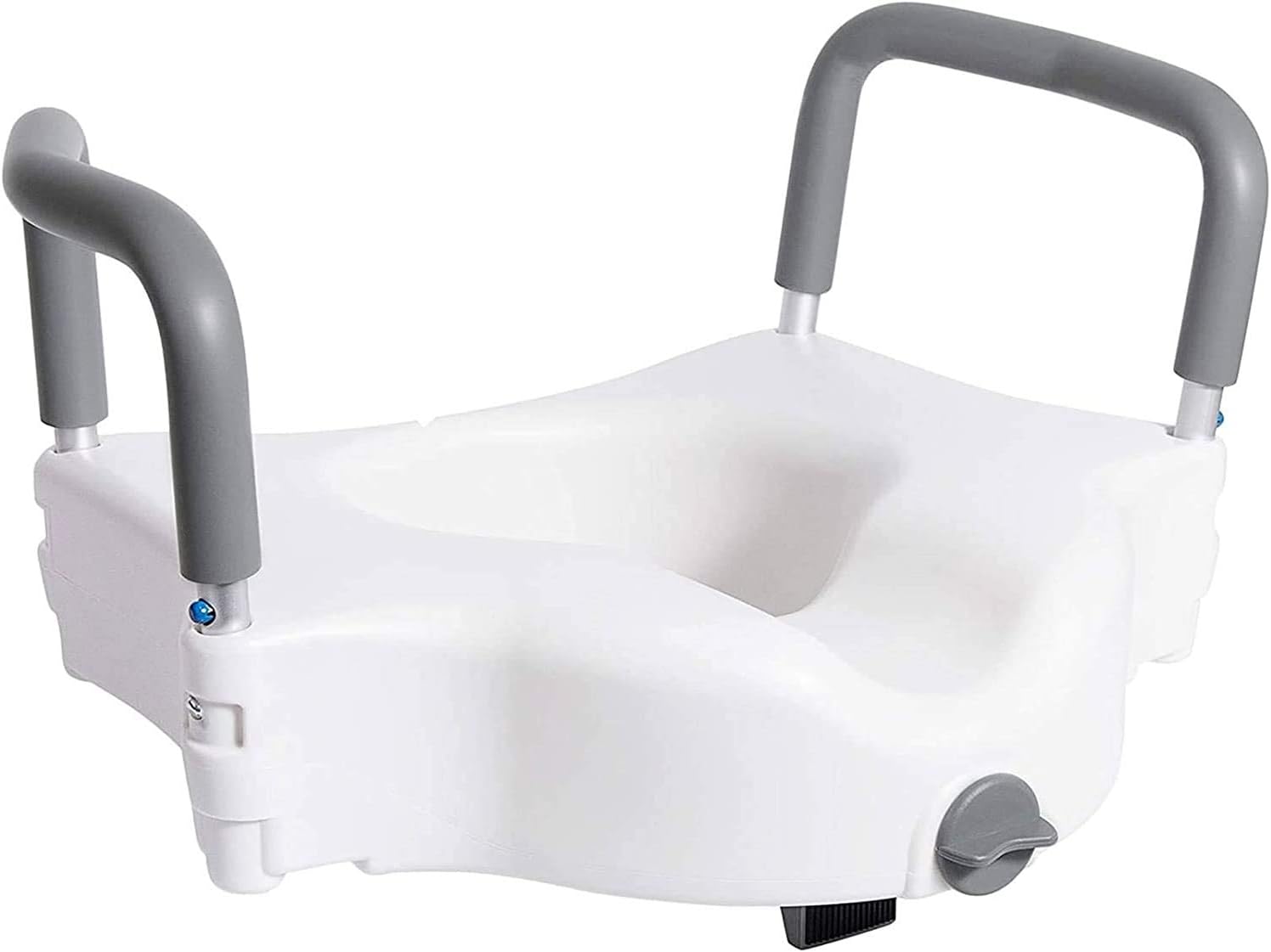 Vaunn Medical Elevated Raised Toilet Seat and Commode Booster Seat Riser with Removable Padded Grab Bar Handles and Locking Mechanism