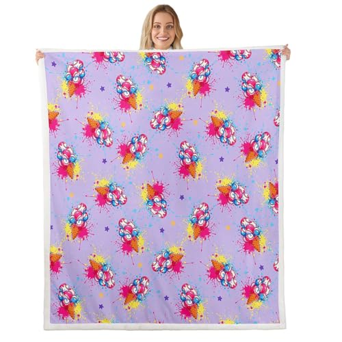 jejeloiu Baseball Sherpa Throw Blanket for Couch Pink Yellow Ice Cream Drip Super Soft Cozy Fleece Star Print Blanket for Winter, Plush Throw Cartoon Cute Style Throw 50"x60" All Season