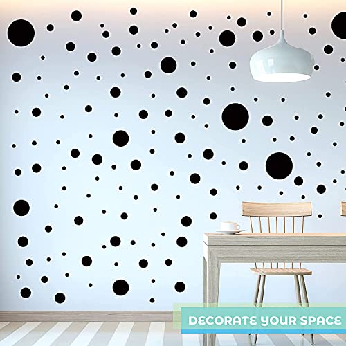 Set Of 100 Vinyl Wall Decals - Assorted Polka Dots Stickers - Removable Adhesive Safe On Smooth Or Textured Walls By Aldera Graphics - Round Circles - For Nursery, Kids Room, Bathroom Decor (Black) #TOP2