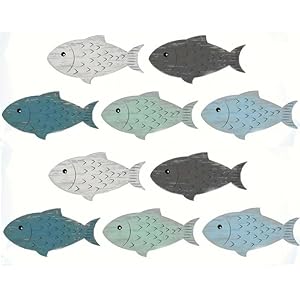 Ltstor 10 Uds decoración de pared de peces de madera, decoración de peces de madera, estilo de playa, decoración de pared, decoración de la casa al aire libre playa lago casa