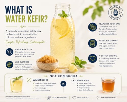 Image of Cultures for Health Water Kefir Grains | DIY Fermented Probiotic Drink Powder for Stronger Gut Health | Heirloom Starter Makes Limitless Supply | Non-GMO Dairy Free Vegan Sparkling Water with Enzymes