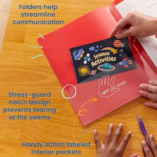 Image of ECR4Kids 2-Pocket Parent-Teacher Classroom Communication Folder, School Supplies, Red, 36-Piece