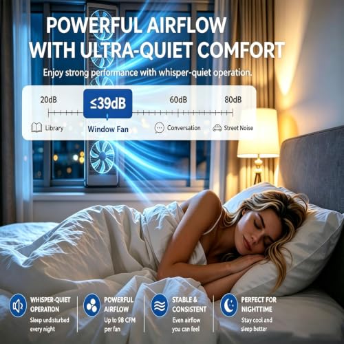 Image of 35.5-37.5 Inch Vertical Window Fan For Sliding Windows -Stepless Speed Control (0-2800 Rpm) Window Exhaust Fan Waterproof Vertical Window Fan With Living Rooms Bedroom Attics Garages