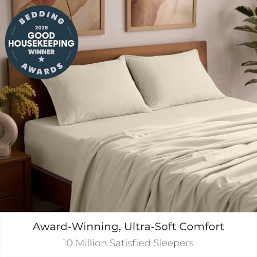 Image of Mellanni Queen Sheets Set - 4 PC Iconic Collection Bedding | Hotel Luxury, Extra Soft, Cooling Bed Sheets - Wrinkle, Fade, Stain Resistant (Queen, Beige)
