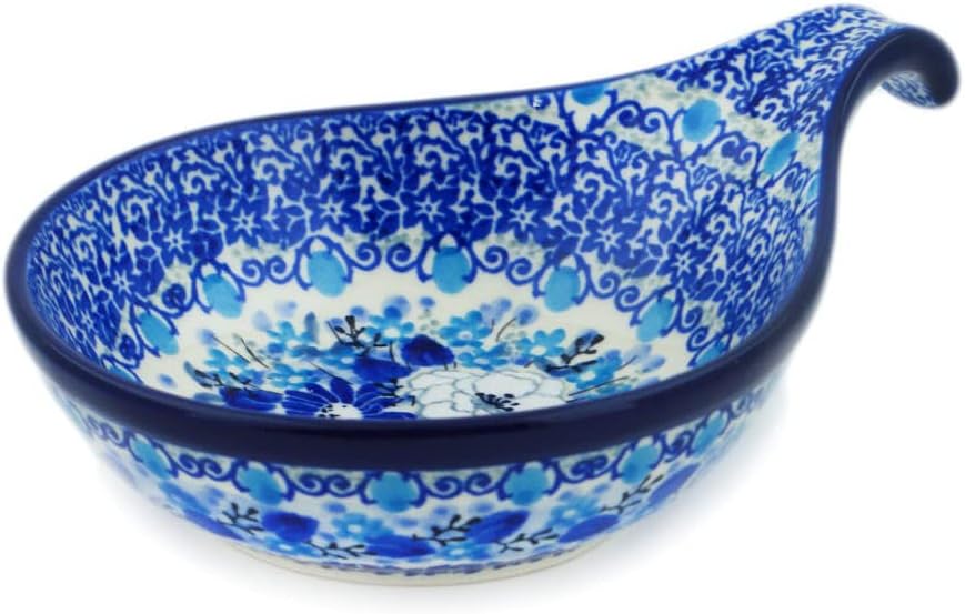Polmedia Polish Pottery Condiment Dish UNIKAT - Blue Wildflower Meadow Pattern Handmade in Boleslawiec Poland by Ceramika Artystyczna + Certificate of Authenticity
