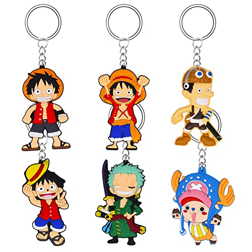 Nesloonp Schlüsselbund, 6pcs Schlüsselanhänger für Kinder, One Piece Anime-Schlüsselanhänger, Ruffy Sauron Cartoon-Zubehör, Cute Anhänger Keyring für Schultasche Federmäppchen Schlüssel Decor Cover