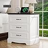 Whalefall farmhouse 3 drawers dresser with charging station white nightstand bedside for bedroom wood small end table for living room dresser chest of drawers for hallway closet dorm 1  urban country home decor