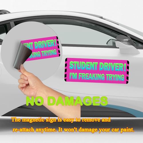 Image of 3 Pack Student Driver Magnet for Car, Magnetic Student Driver Sign for Vehicle, Reflective Warning Bumper Sticker Magnet Sign for New Driver, 10 inch x 4 inch (Pink-Green)
